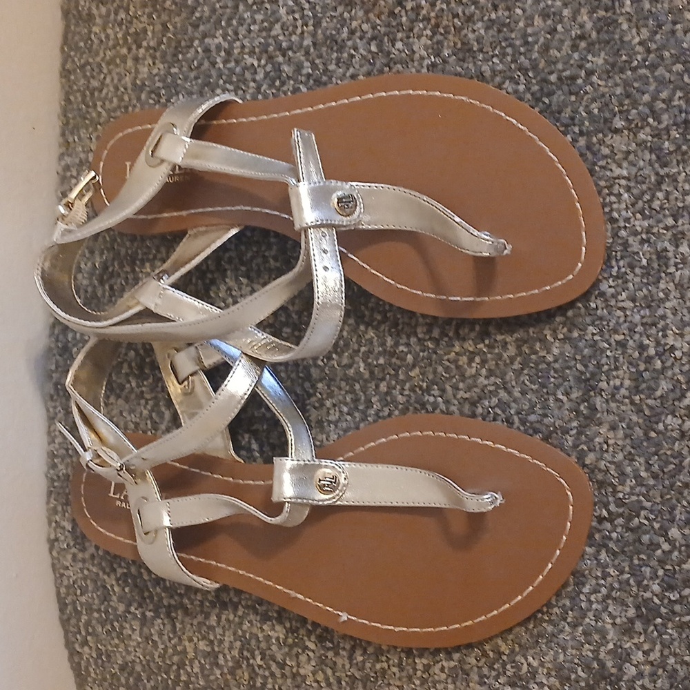 Lauren Ralph Lauren Metallic Gold Sandals Soze 9.5 - Picture 2 of 6